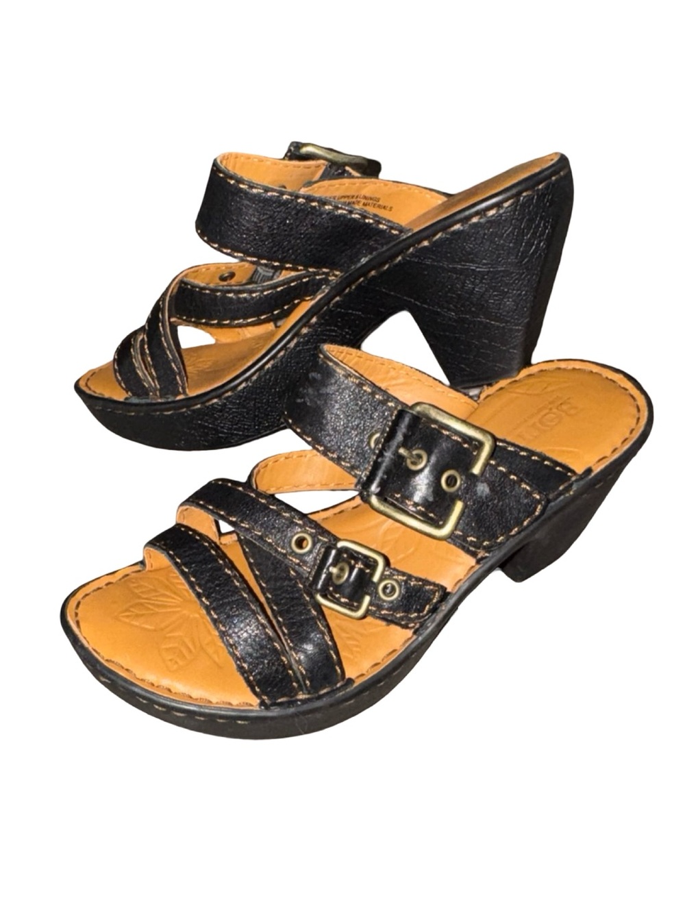 Like new Born Salina Black Leather Slip on Sandals W/Adjustable Buckles Size 6M